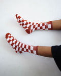 Red and White Checkerboard Crew Socks