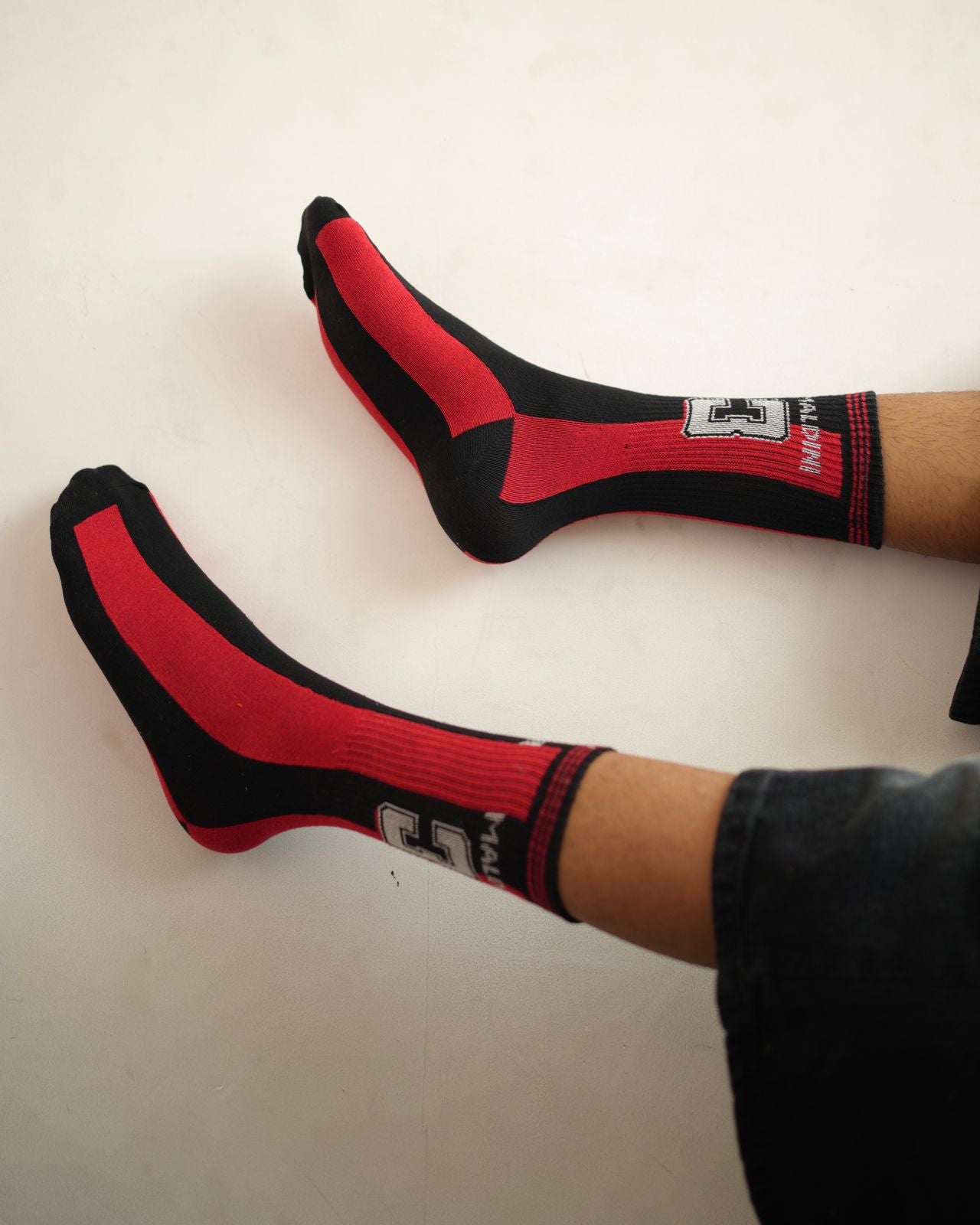 Black and Red Crew-length Socks